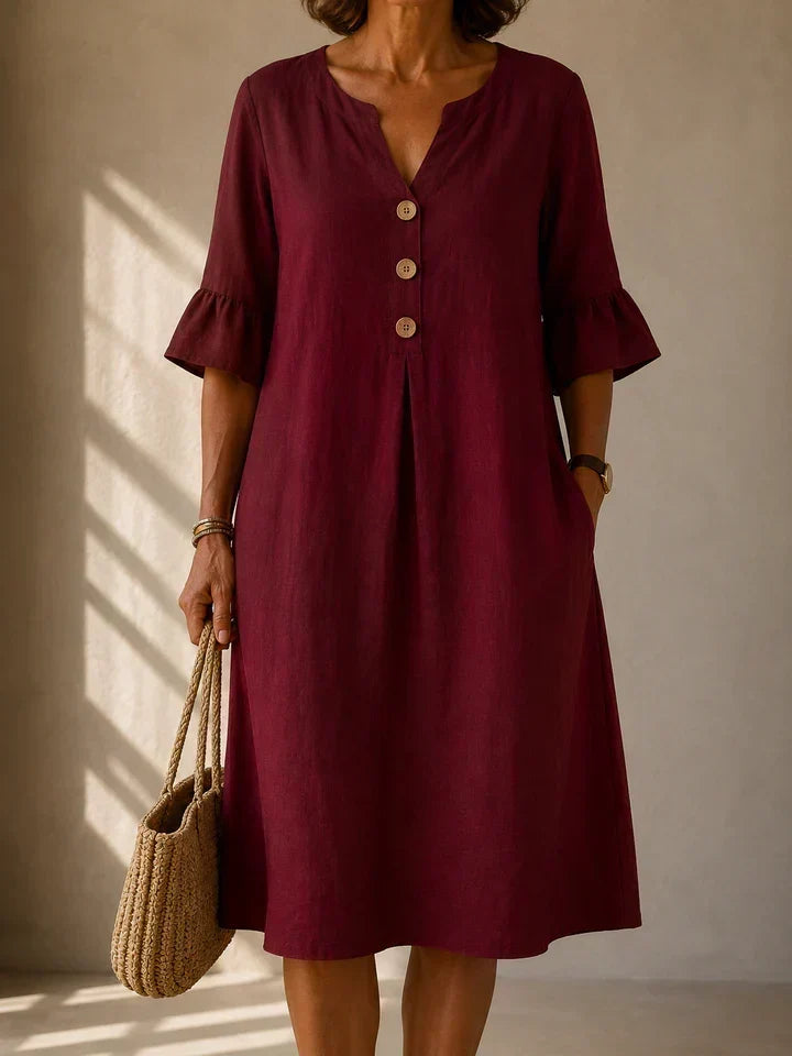 Lina | Buttoned Dress with Box Pleats