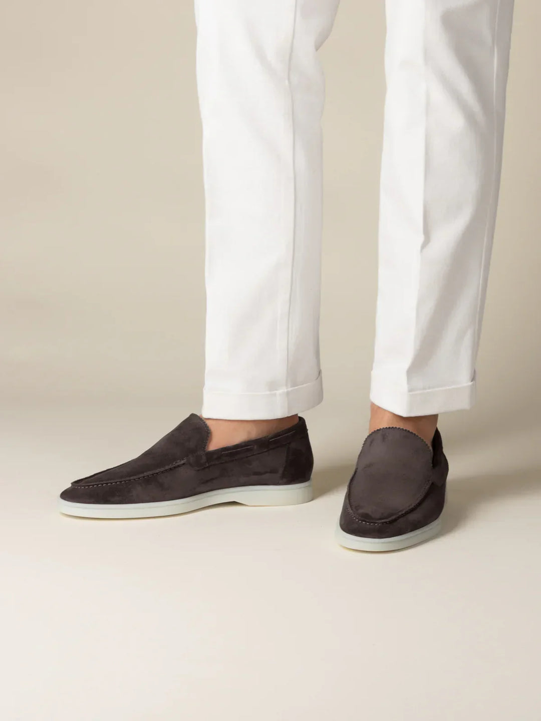 Warm Grey Suede Yacht Loafers for Men