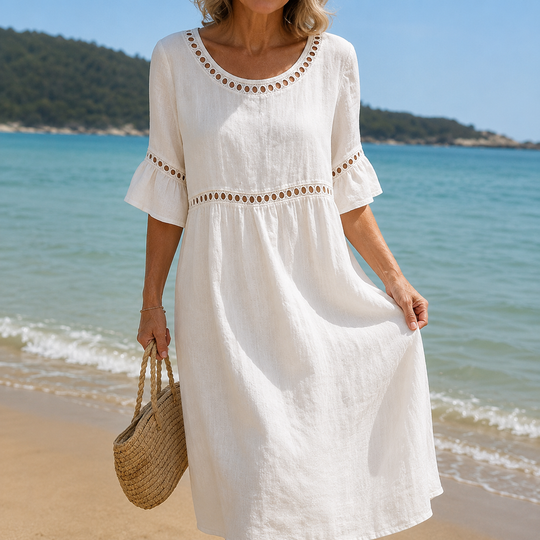 Hélène | Long Linen Dress with Flat Stomach Effect