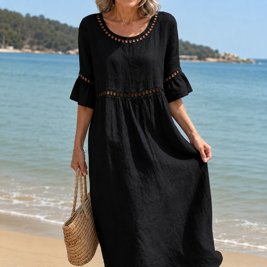 Hélène | Long Linen Dress with Flat Stomach Effect
