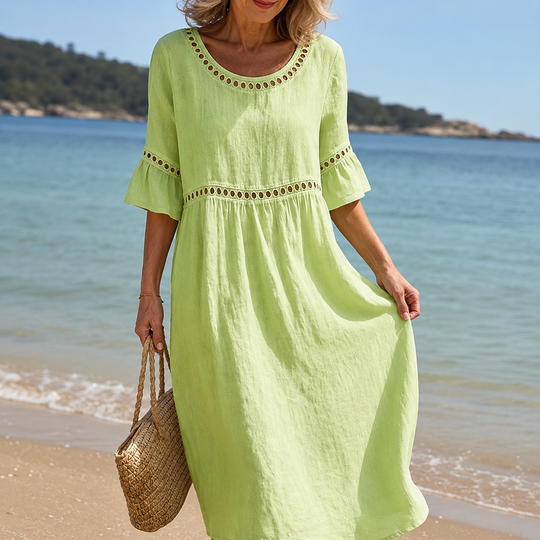 Hélène | Long Linen Dress with Flat Stomach Effect