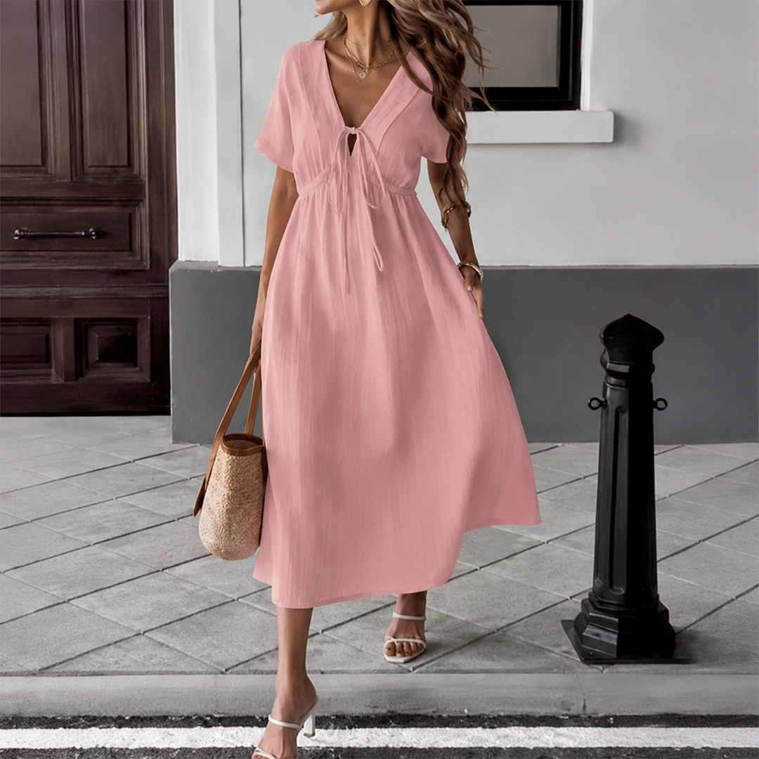 Louise | Long Flowing Dress with V-Neck and Tie