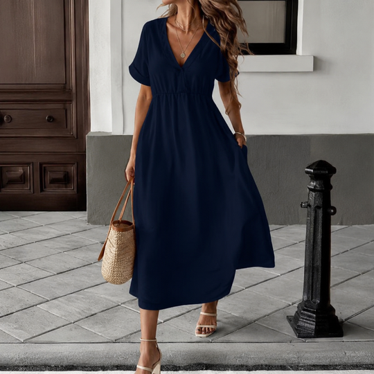 Louise | Long Flowing Dress with V-Neck and Tie