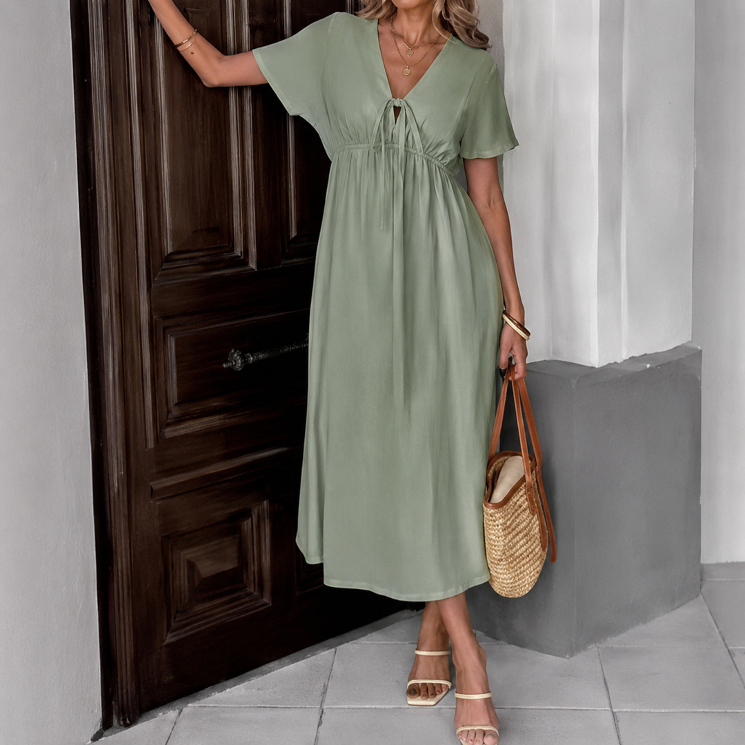 Louise | Long Flowing Dress with V-Neck and Tie