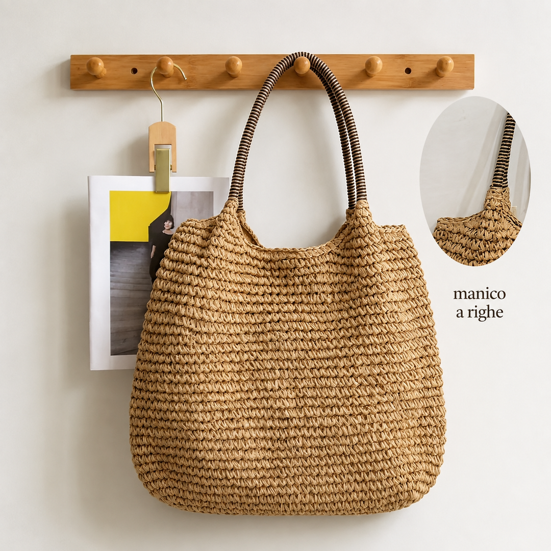 Melissa | Woven Straw Crossbody Bag - Light Camel