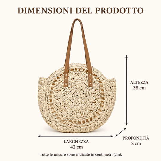 Lola | Patterned Round Woven Straw Bag - Cognac