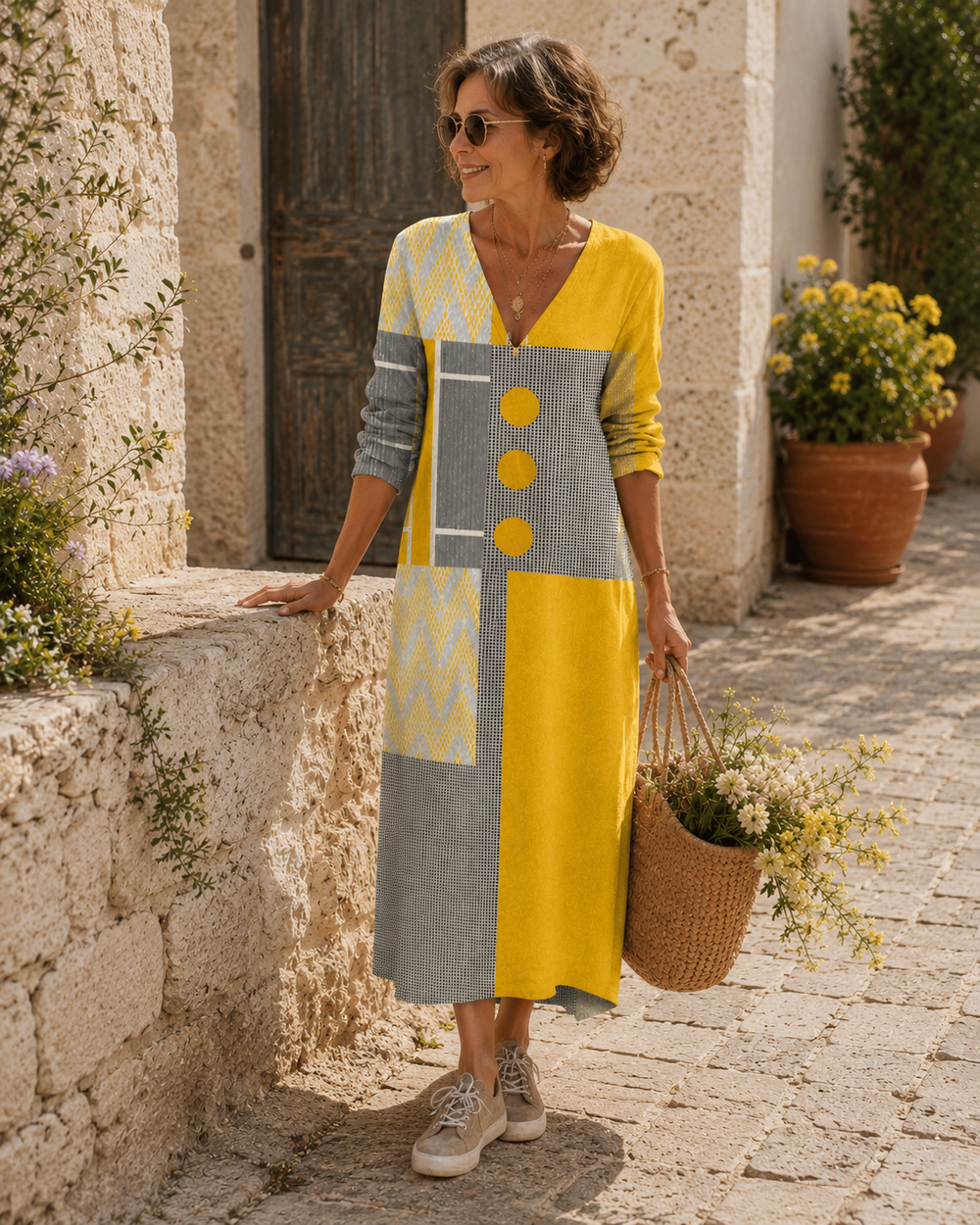 Rosalie | Long button-up dress with colorful patterns