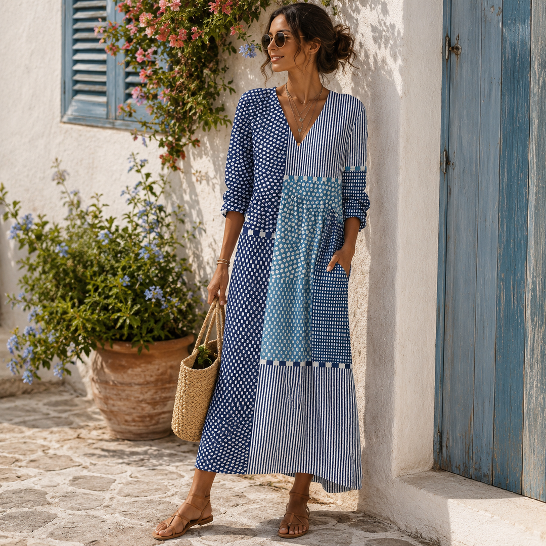 Clémence | Long Dress Blue Mosaic
