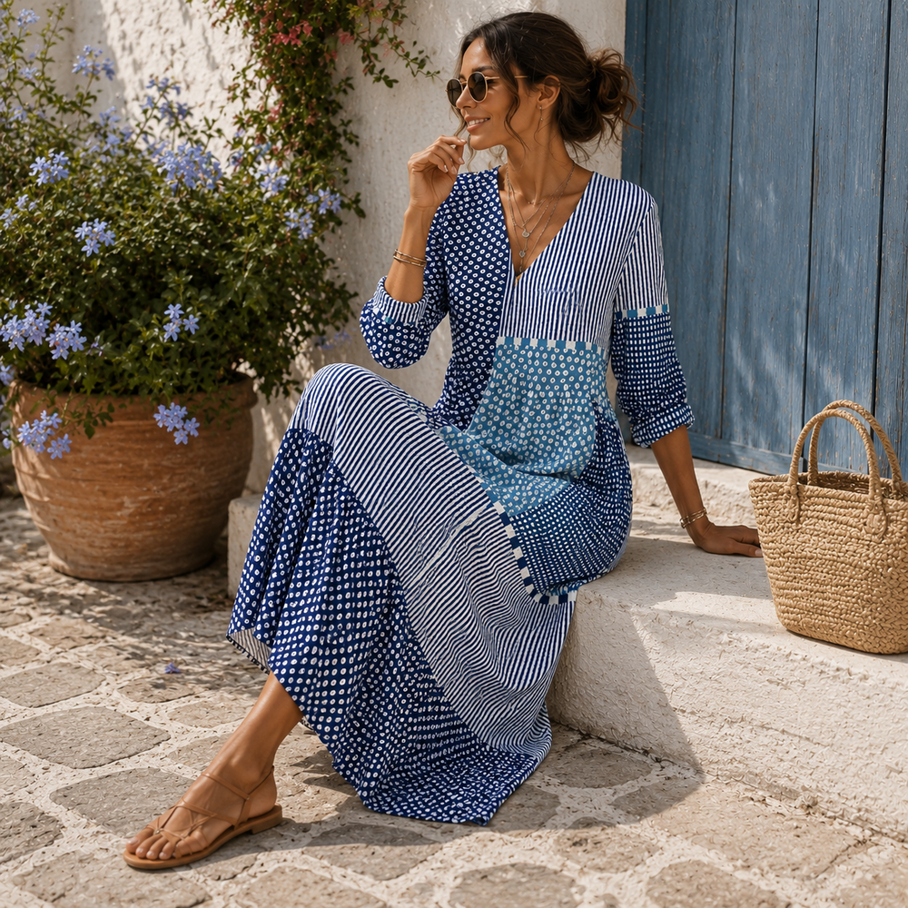 Clémence | Long Dress Blue Mosaic