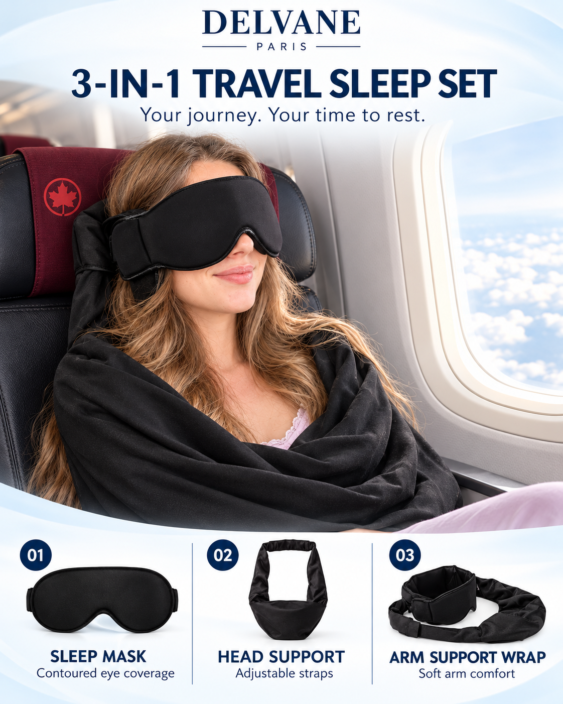 DELVANE PARIS 3-in-1 travel sleep set product overview