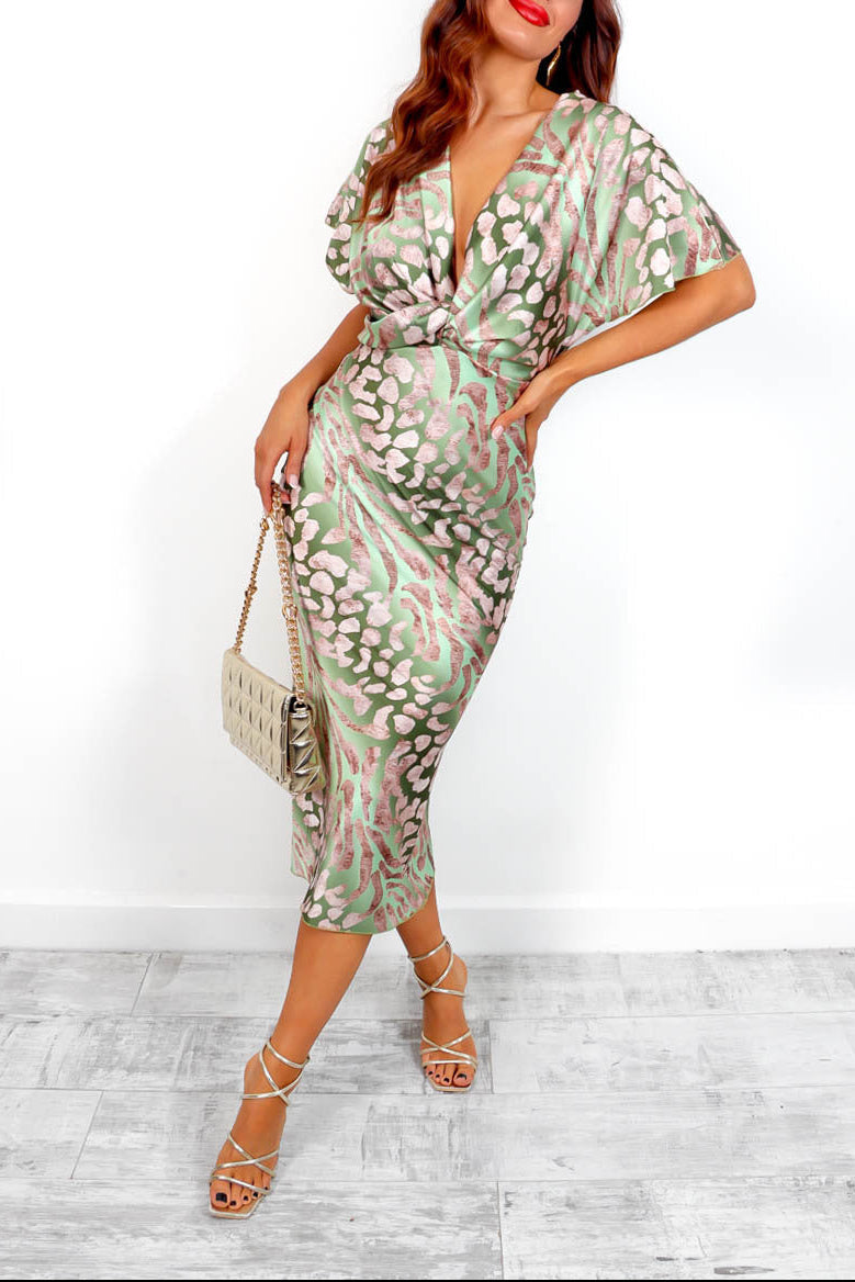 Elina | Satin Midi Dress with Sculpting Waist