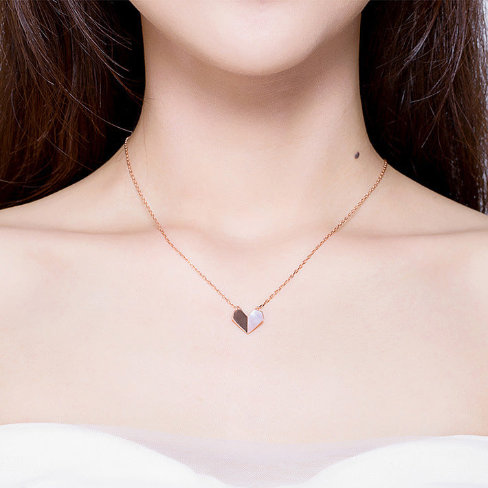 Inès | Geometric Heart Necklace in Mother-of-Pearl and Polished Metal