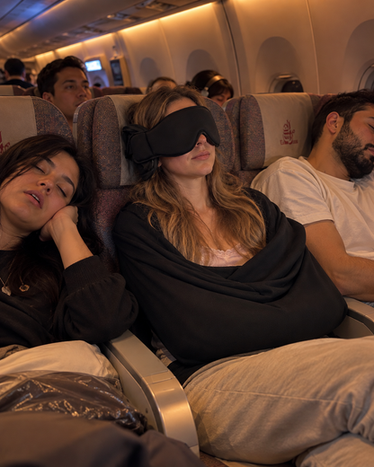 Passenger resting on a night flight