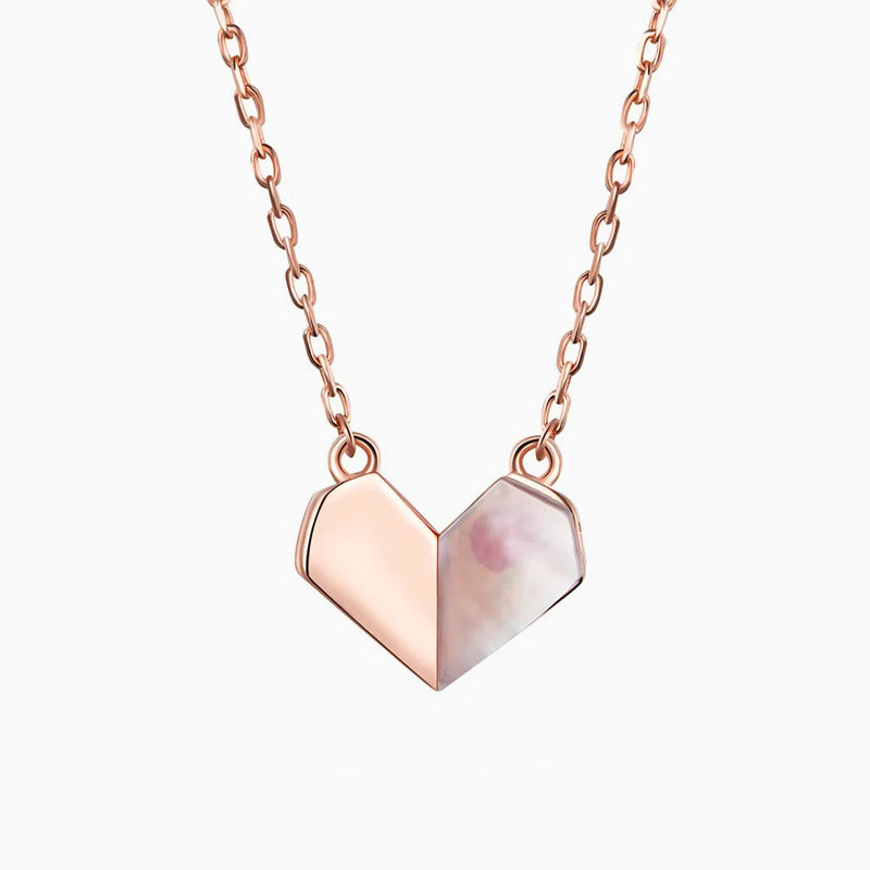 Inès | Geometric Heart Necklace in Mother-of-Pearl and Polished Metal