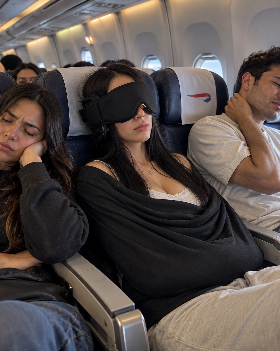 Passengers resting during a flight
