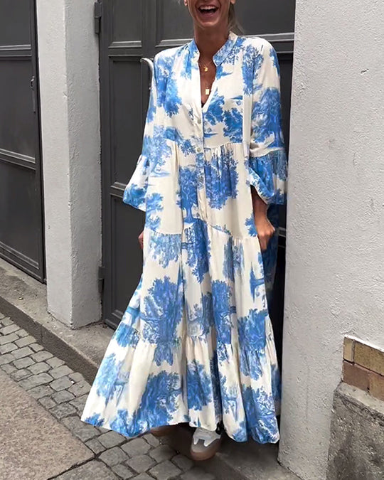 Giavanna | Casual Printed Long Dress with Bell Sleeves