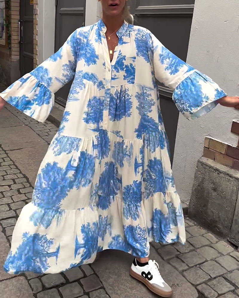 Giavanna | Casual Printed Long Dress with Bell Sleeves