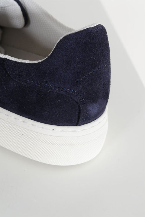 Dark Blue Suede Sneakers with White Sole for Men