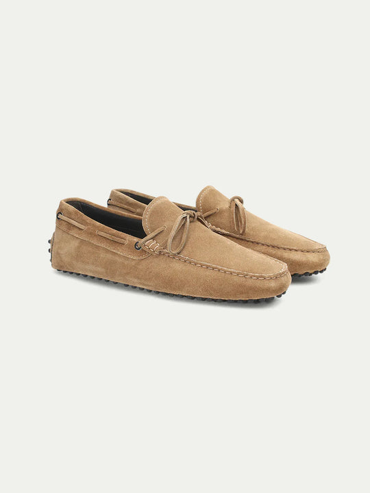 Beige Suede Driving Moccasins with Grip Sole for Men