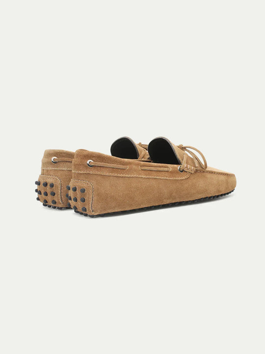 Beige Suede Driving Moccasins with Grip Sole for Men