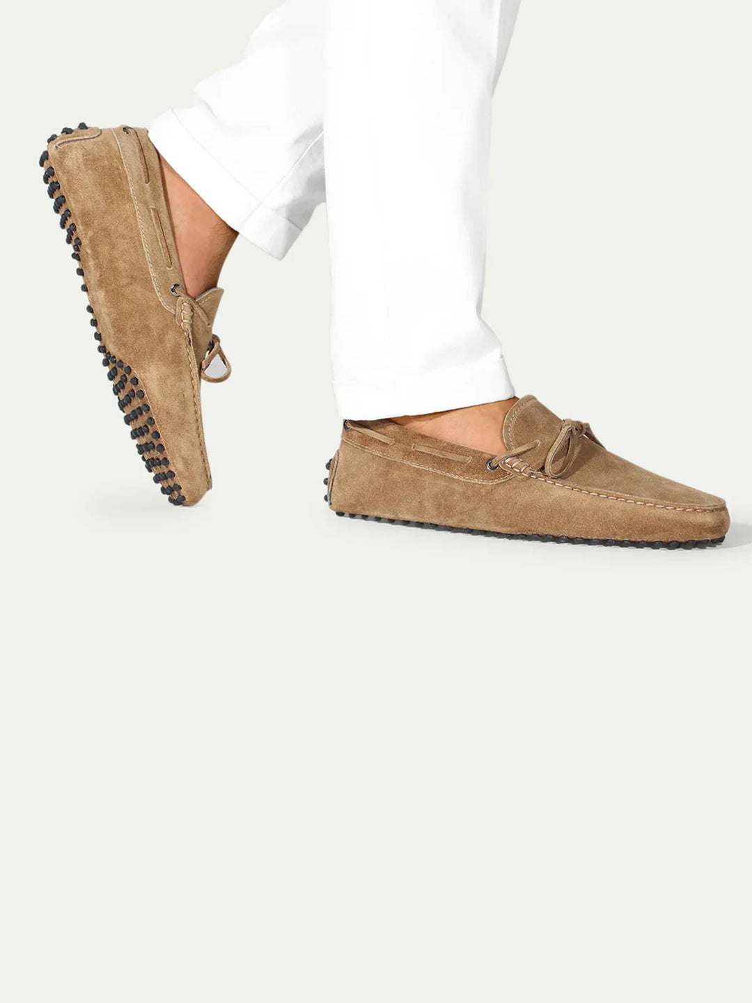 Beige Suede Driving Moccasins with Grip Sole for Men