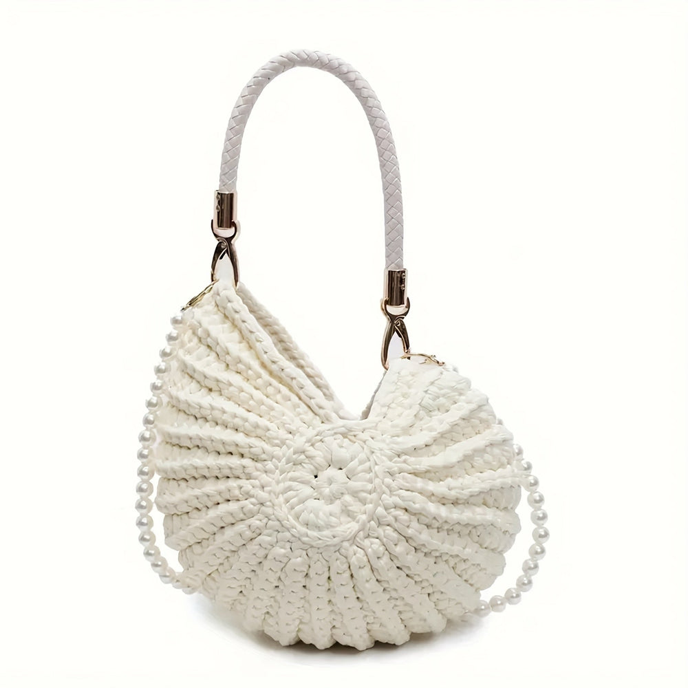 Tamara | Woven Tote Bag with Chain Strap - Cream White