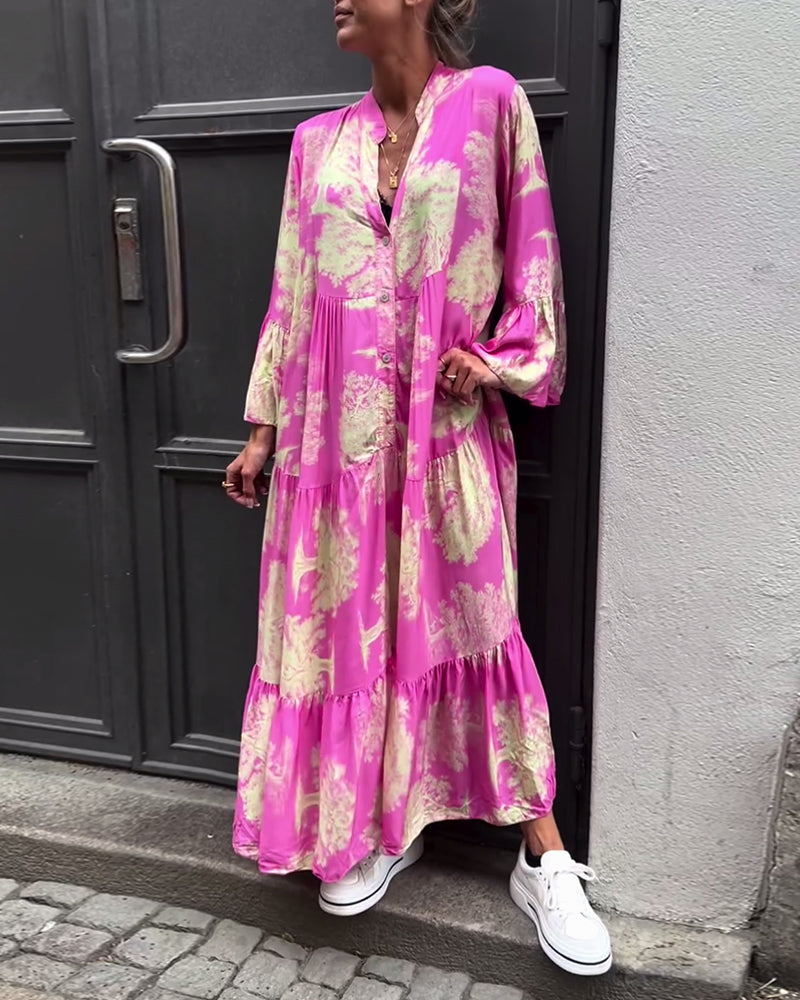 Giavanna | Casual Printed Long Dress with Bell Sleeves