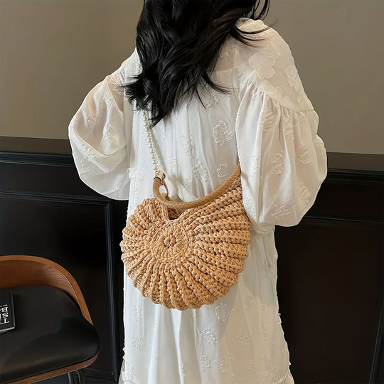 Tea | Woven Tote Bag with Chain Strap - Camel