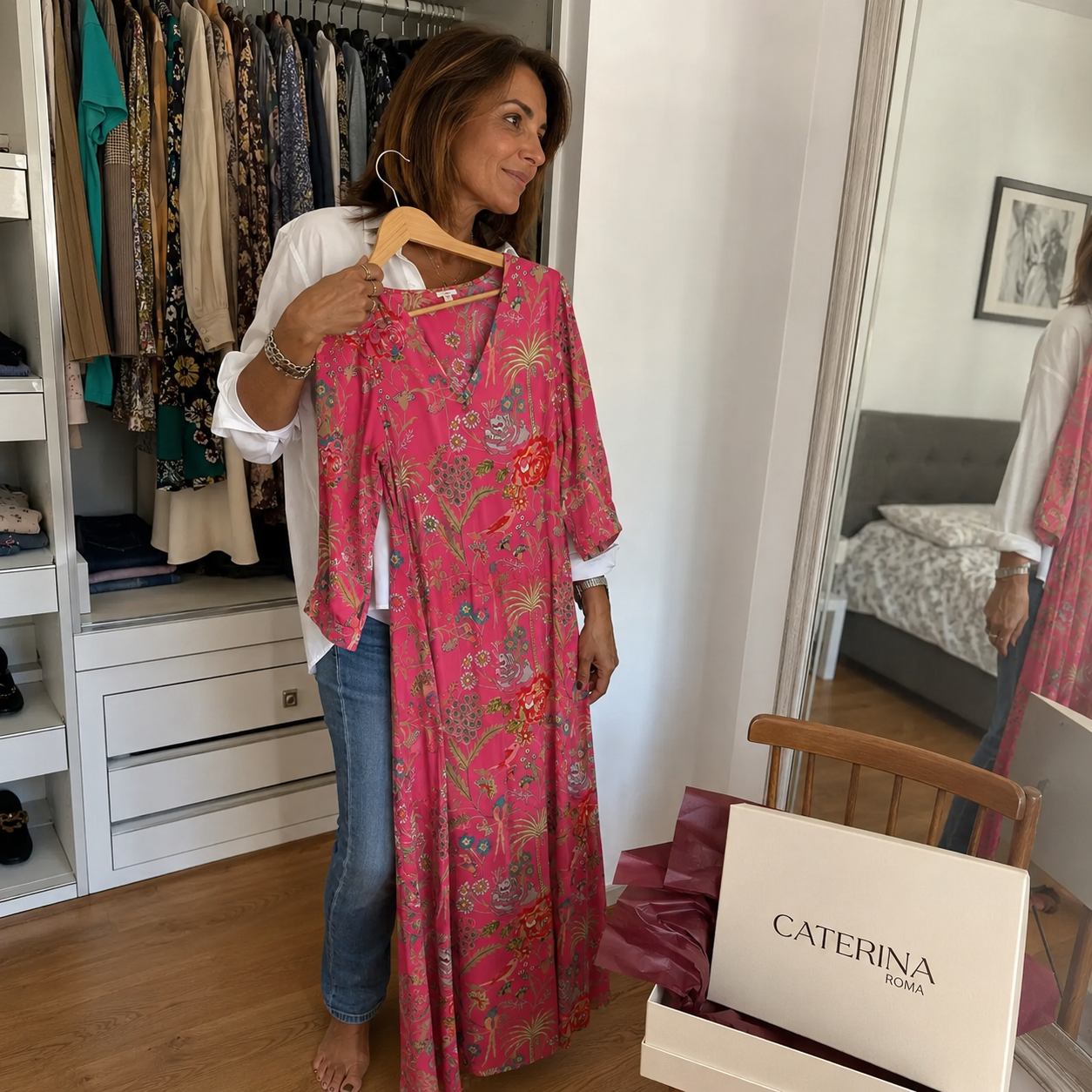 Caterina Roma dress near a wardrobe