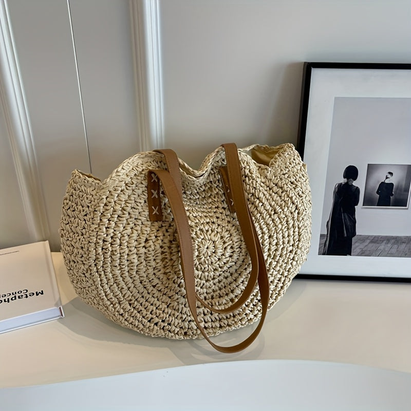 Lisa | Round Woven Straw Bag - Beige