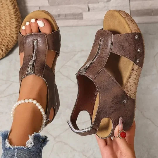 Freda™ | Cutout Zip Wedge Sandals