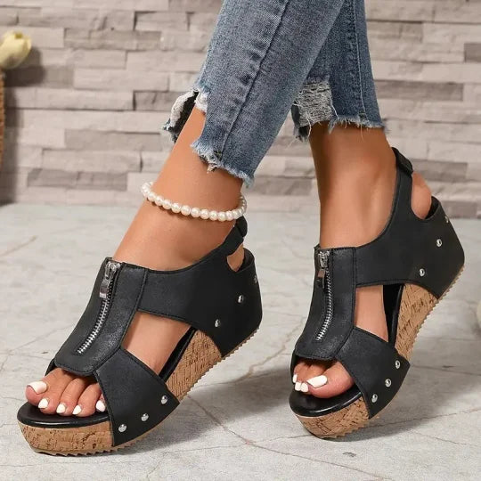 Freda™ | Cutout Zip Wedge Sandals