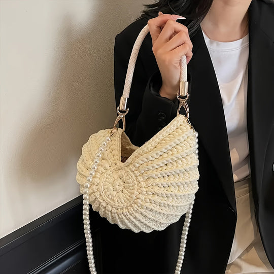 Tamara | Woven Tote Bag with Chain Strap - Cream White
