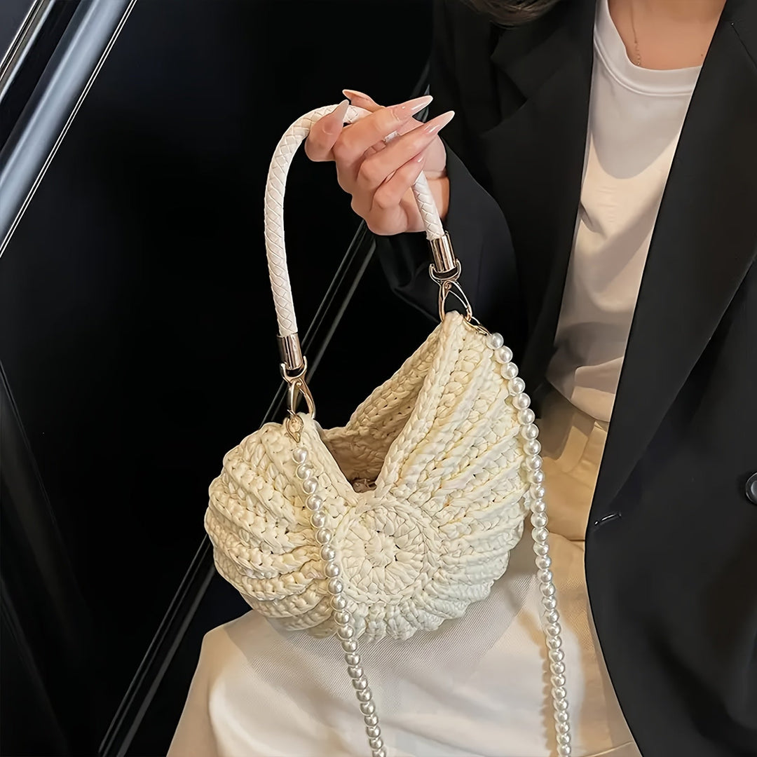 Tamara | Woven Tote Bag with Chain Strap - Cream White
