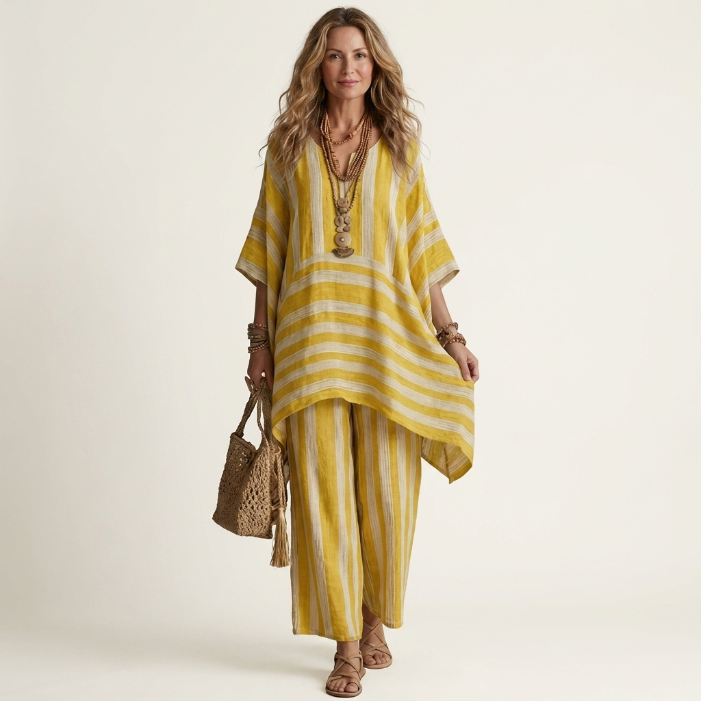 Alessia | Two-Piece Cotton-Linen Striped Set in 5 Colors
