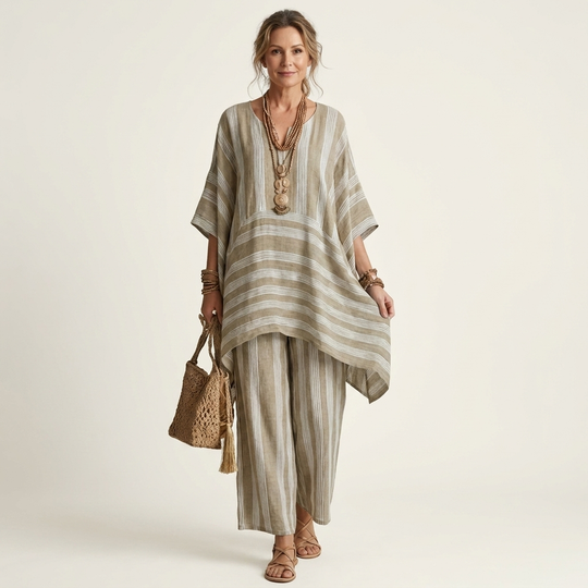 Alessia | Two-Piece Cotton-Linen Striped Set in 5 Colors