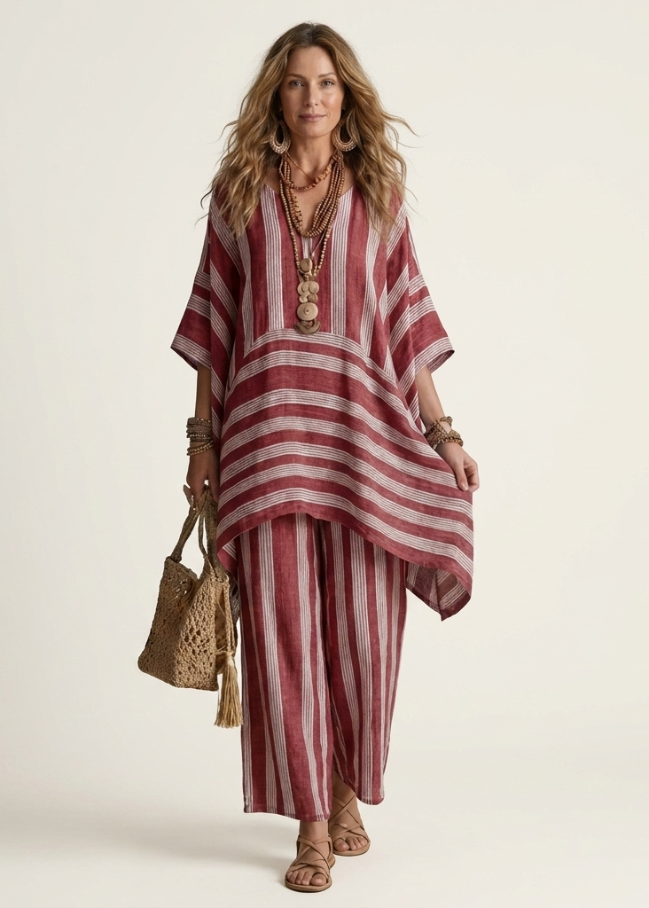 Alessia | Two-Piece Cotton-Linen Striped Set in 5 Colors