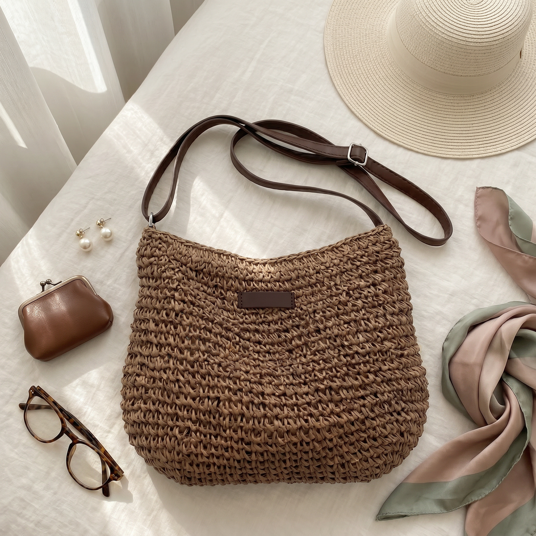 Dina | Elegant Woven Bag - Dark Brown
