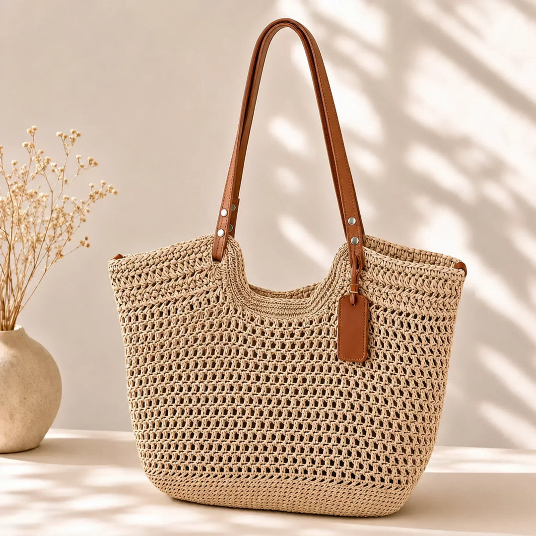 Alina | Hand-Crocheted Woven Shopper Bag - Light Beige