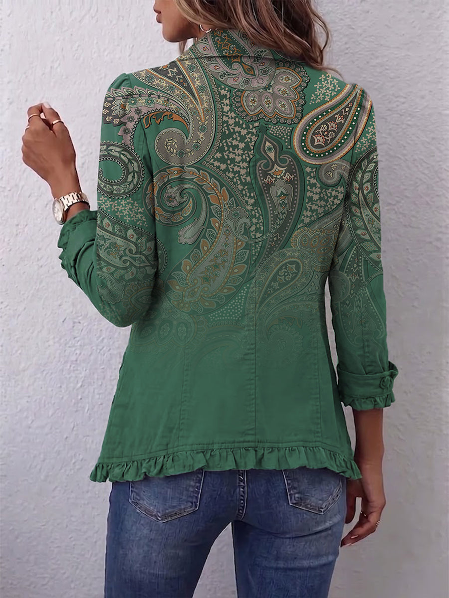 Jacinta | Veste en cachemire vert à volants