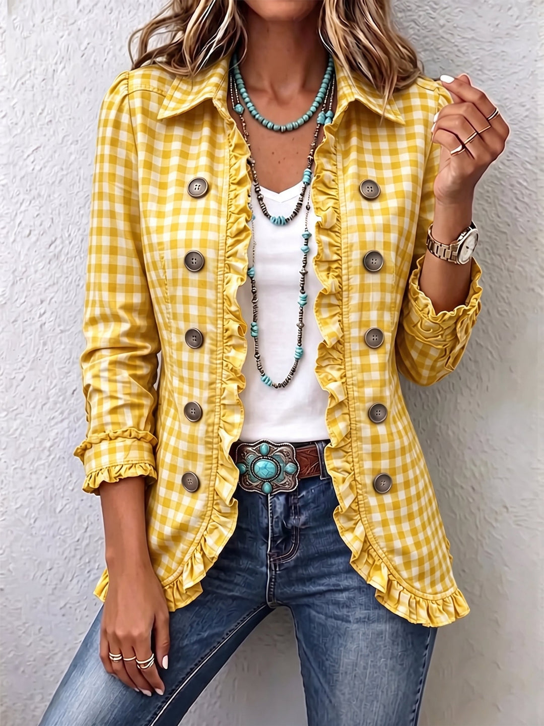 Purificación | Vichy Check Jacket with Ruffles