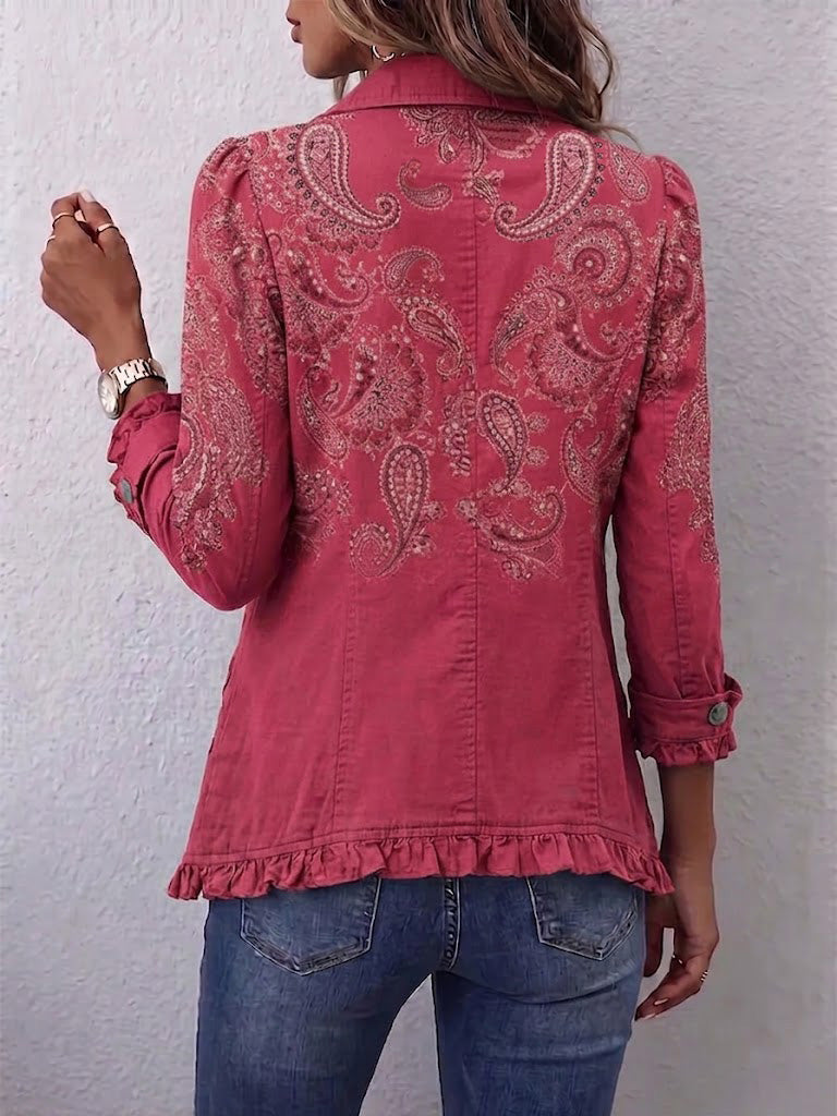 Adoration | Veste en cachemire rose à volants