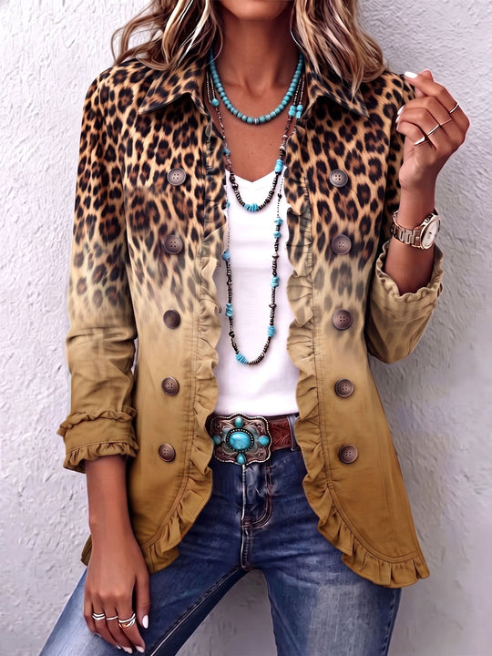 Mercedes | Leopard Gradient Blazer Jacket with Ruffles