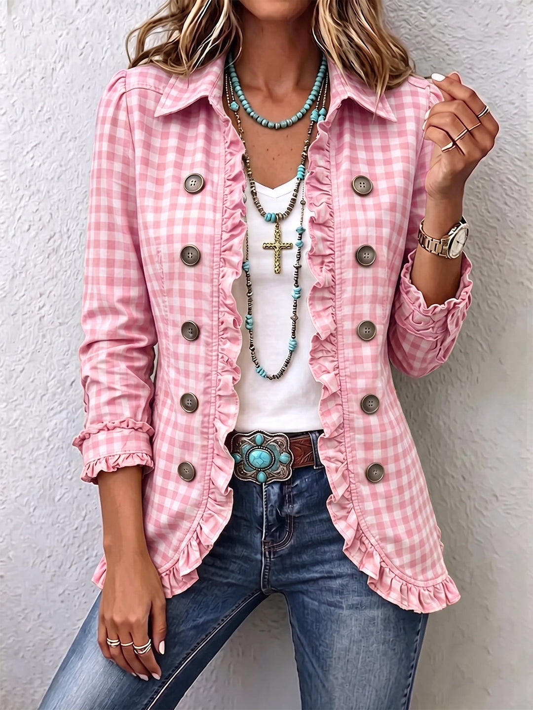 Purificación | Vichy Check Jacket with Ruffles