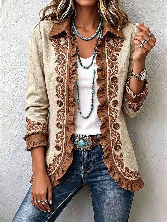 Almudena | Embroidered Floral Jacket with Ruffles