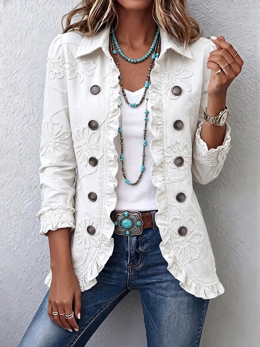 Marisol | Embroidered Ivory Jacket with Ruffles