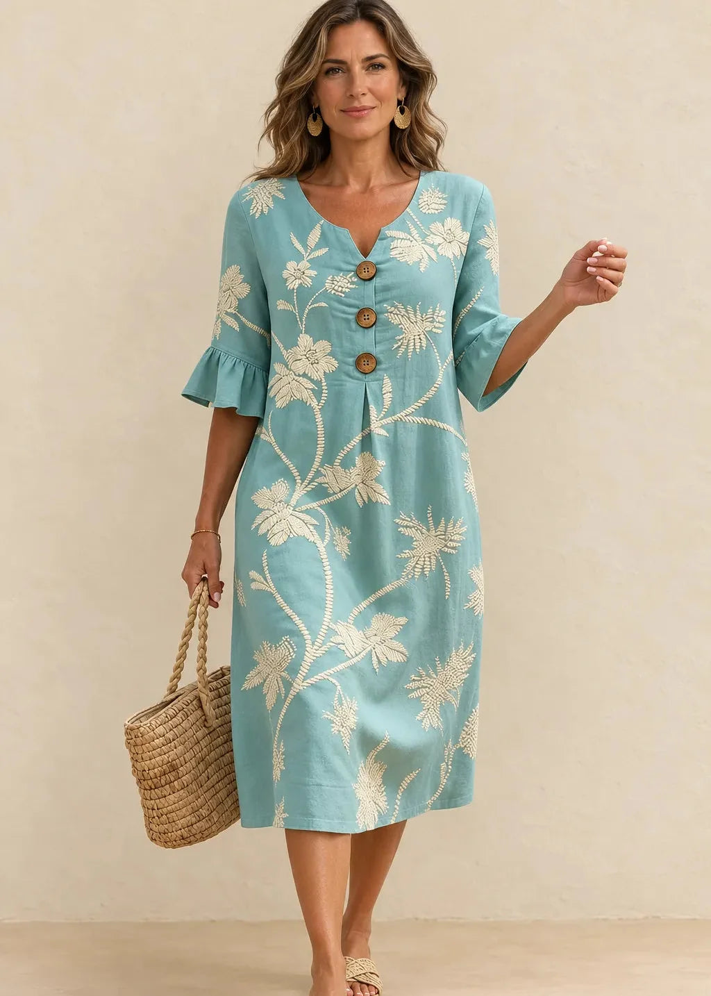 Fiorenza | Midi dress with floral embroidery