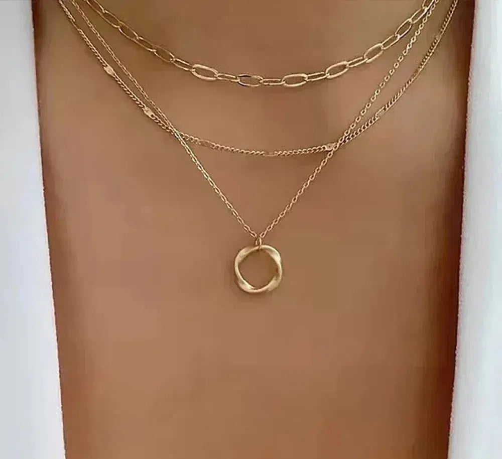 Layered Gold Necklace with Pendant